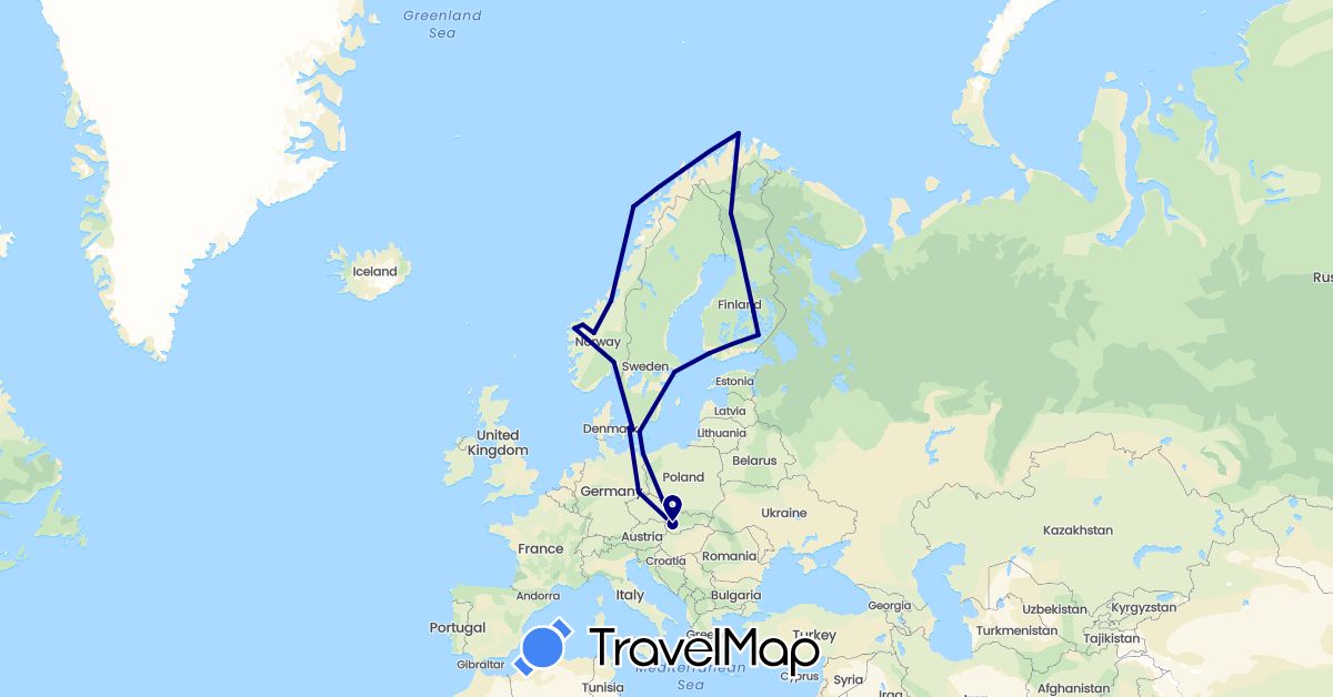 TravelMap itinerary: driving in Germany, Denmark, Finland, Norway, Poland, Sweden, Slovakia (Europe)